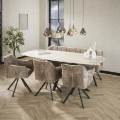 Best LifestyleFurn Deens Ovale Eettafel Laycie Keramiek in Travertinlook Ceramic 3D travertine