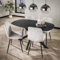 Discount LifestyleFurn Deens Ovale Eettafel Majid Keramieklook, 150 x 90cm 3D zwart bruin
