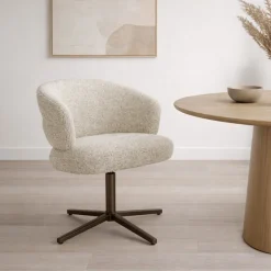 Discount Livingfurn Draaibare Eetkamerstoel Blake Geweven stof, kleur Beige