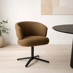 Clearance Livingfurn Draaibare Eetkamerstoel Blake Geweven stof, kleur Caramel