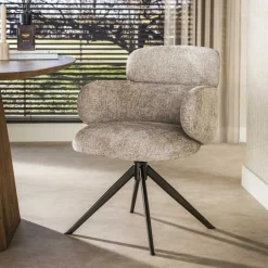 Discount LifestyleFurn Draaibare Eetkamerstoel Kerek Hoven stof en bruin staal, kleur Zand