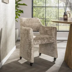 New LifestyleFurn Draaibare Eetkamerstoel op wielen Elita Alura stof, kleur Zand
