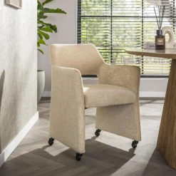 Clearance LifestyleFurn Draaibare Eetkamerstoel op wielen Elita Jaroq stof, kleur Zand
