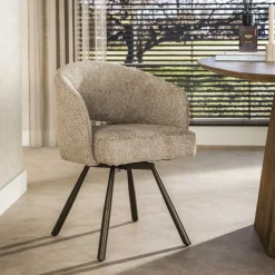 Best LifestyleFurn Draaibare Eetkamerstoel Shakemia Bouclé, kleur /Bruin Zand