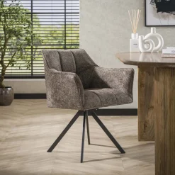 Sale LifestyleFurn Draaibare Eetkamerstoel Thandie Hoven stof en zwart staal