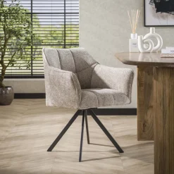 Sale LifestyleFurn Draaibare Eetkamerstoel Thandie Hoven stof en zwart staal