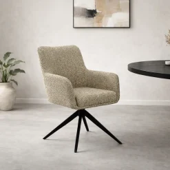 New Livingfurn Draaibare Eetkamerstoel Tara Geweven stof, kleur Beige