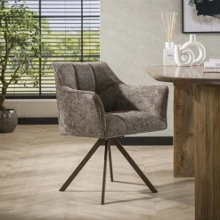 LifestyleFurn Draaibare Eetkamerstoel Thandie Hoven stof en bruin staal