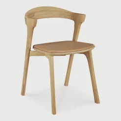 Clearance Ethnicraft Eetkamerstoel Bok Gevernist Eikenhout en Leder, kleur Naturel