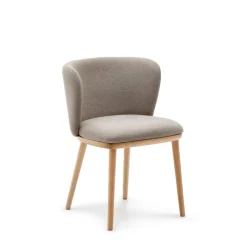 New Kave Home Eetkamerstoel Ciselia Chenille en essenhout