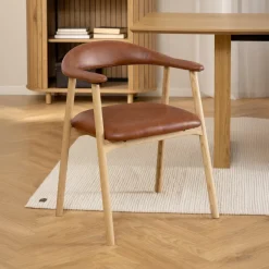 Discount Bendt Eetkamerstoel Gerado Eikenhout en PU leer, kleur Bruin