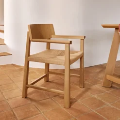 New Kave Home Eetkamerstoel Idun Eikenhout en touw Naturel