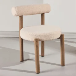 Outlet Nohr Eetkamerstoel Kashia Bouclé en houtlook Wit