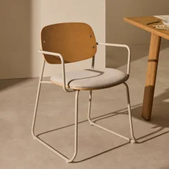 Best Kave Home Eetkamerstoel Meli Hout en chenille, kleur Beige