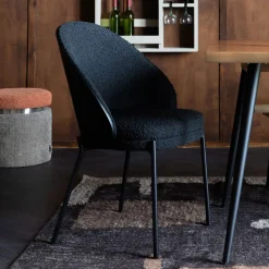 Best Dutchbone Eetkamerstoel Rodin Essenhout en bouclé, kleur Zwart