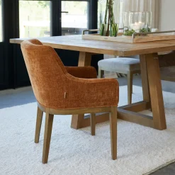 Rivièra Maison Eetkamerstoel Whistler Rubberhout en stof, Met armleuningen
