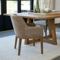 Rivièra Maison Eetkamerstoel Whistler Rubberhout en stof, Met armleuningen