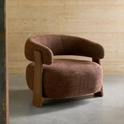 Outlet Kave Home Fauteuil Granite Chenille en noten essenhout