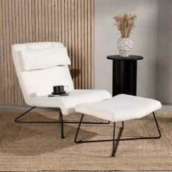Online Nohr Fauteuil Mikail Met voetenbank, Bouclé, kleur Wit