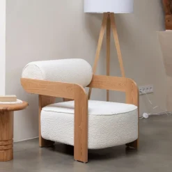 New Zuiver Fauteuil Oolong Bouclé en eikenhout