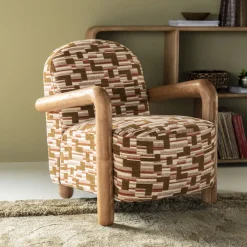 Clearance By-Boo Fauteuil Retrova Grafische print en hout Veelkleurig