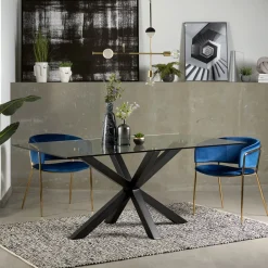 Online Kave Home Glazen Eettafel Argo Zwart/Glas