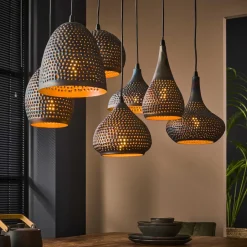 Sale LifestyleFurn Hanglamp Astara 7-lamps, Metaal, Ø25cm, kleur Zwart bruin