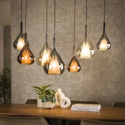 New LifestyleFurn Hanglamp Cristine Glas, 4+3-lamps Zwart