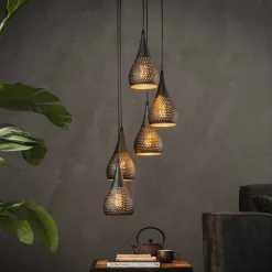 Online LifestyleFurn Hanglamp Daniel 5-lamps, Ø15cm Zwart bruin