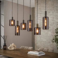 New LifestyleFurn Hanglamp Deatra 6-lamps, kleur Sienna brown