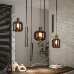 New LifestyleFurn Hanglamp Gill 4+3-lamps, kleur Sienna brown
