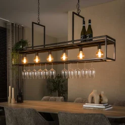 New LifestyleFurn Hanglamp Hani 6-lamps met wijnrek