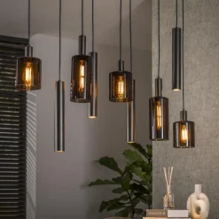 Online LifestyleFurn Hanglamp Homer Glas en metaal, 5+4-lamps