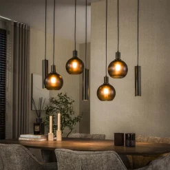 Clearance LifestyleFurn Hanglamp Janetta 4+3-lamps, kleur Sienna Bruin