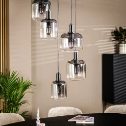 New BASE Hanglamp Jesalyn 5-lamps, kleur Smoke