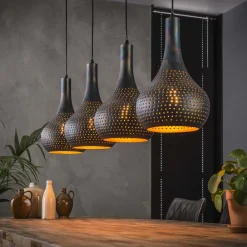 Sale LifestyleFurn Hanglamp Judd 4-lamps Zwart bruin