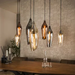 Online LifestyleFurn Hanglamp Luvia Glas, 4+3-lamps Zwart