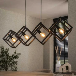 New LifestyleFurn Hanglamp Rift 4-lamps, Kubus, kleur Charcoal