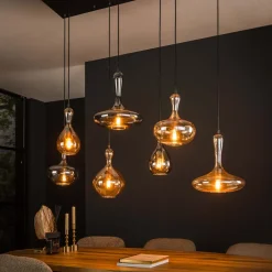 Clearance LifestyleFurn Hanglamp San Glas, 4+3-lamps Artic zwart