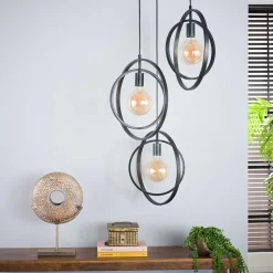 LifestyleFurn Hanglamp Tricia 3-lamps getrapt, kleur Charcoal