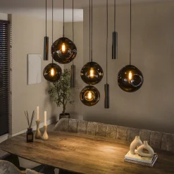 Online LifestyleFurn Hanglamp Yair Glas, 5+4-lamps, kleur Sienna Bruin