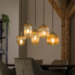 Online LifestyleFurn Hanglamp Zarek Glas 5-lamps, kleur Amber Amberkleurig glas
