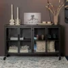 Sale ZILT Industrieel Dressoir Bony Op wieltjes, Metaaal en glas, 120cm, kleur zwart