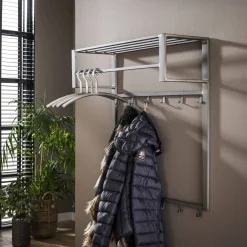 Online LifestyleFurn Industriële Kapstok Terry 80cm, met 2 x 6 haken (excl. hangers) Zilver