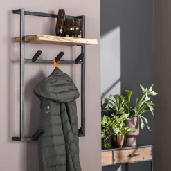 Online LifestyleFurn Kapstok Cruz Acaciahout en metaal, met 6 haken en plank Massief acacia naturel