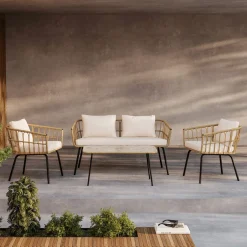 Best Nohr Loungeset Agustina Rattan, Met bank, 2 loungestoelen en tafel