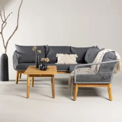 Outlet Nohr Loungeset Chandni Acaciahout, Met hoekbank en tafel Grijs