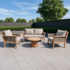 Livingfurn Loungeset Malaga Teakhout, Met bank, 2 stoelen en tafeltje