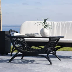 Outlet Nohr Loungetafel Britini Rattan en glas, 95 x 60cm Zwart