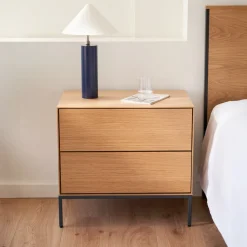 Outlet Kave Home Nachtkastje Vedrana Eiken, Met 2 lades